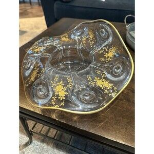 Decorative glass bowl with gold flowers